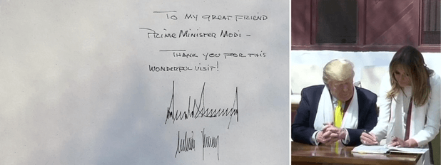 What do Donald Trump’s and Melania Trump’s signatures say?
